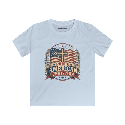 Kids Tee — Proud American Christian Flag Cross Design