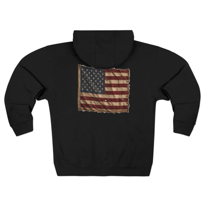 American Christian Zip Hoodie — Distressed Flag Back Print (Adults)