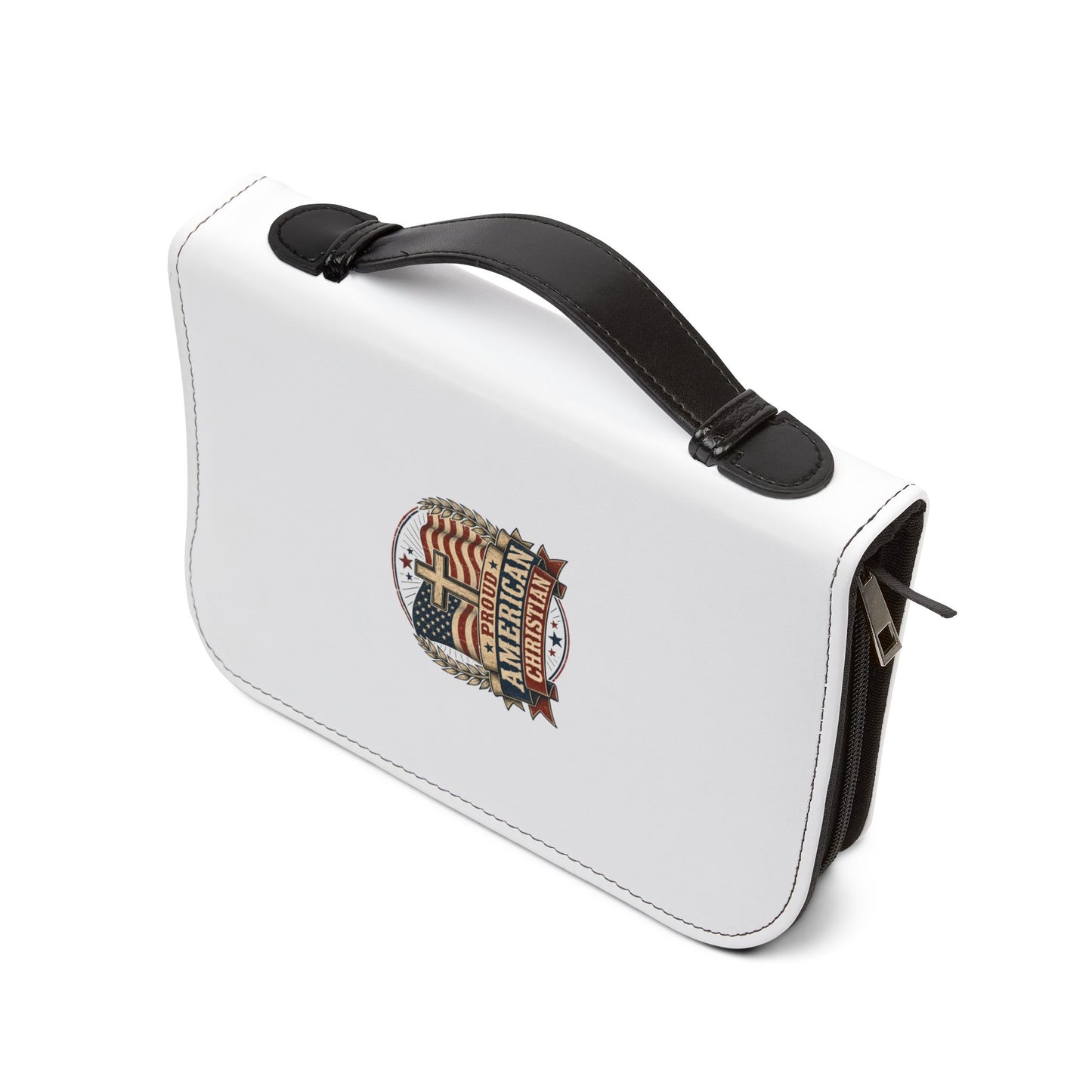 Bible Cover — "Proud American Christian" Zippered Scripture Cover (Patriotic Cross Design)