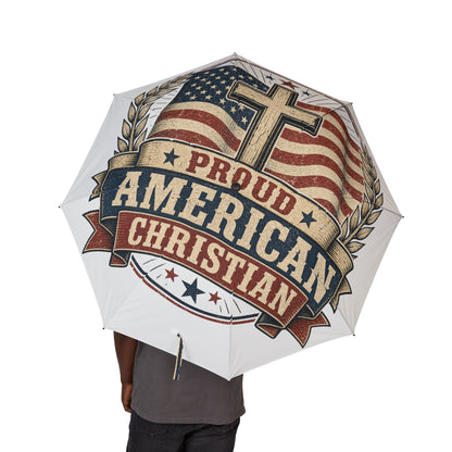 American Christian Flag Umbrella — "Proud American Christian" Semi-Automatic Foldable Umbrella