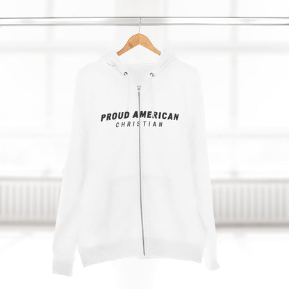 Proud American Christian Zip Hoodie — Distressed Flag Back Print