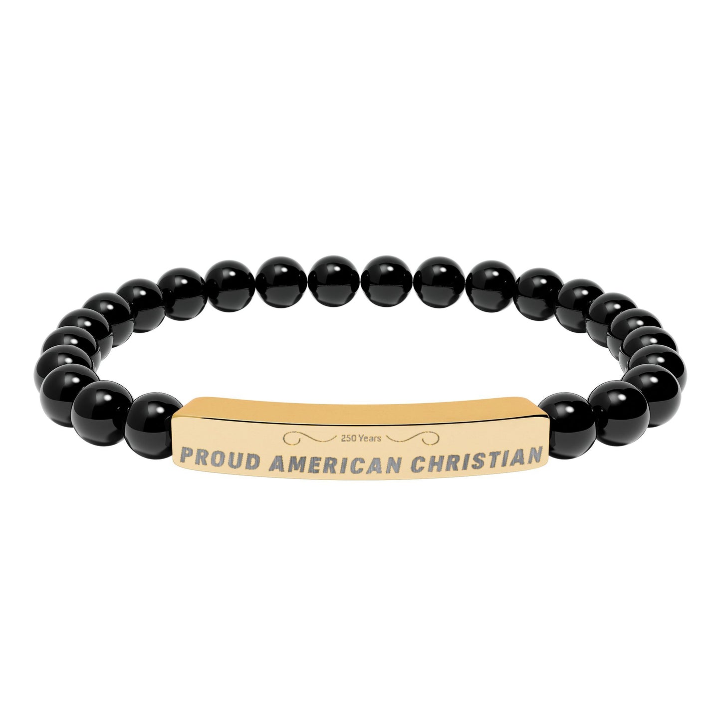 Engraved Natural Stone Bead Bracelet — Proud American Christian