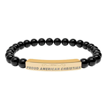 Engraved Natural Stone Bead Bracelet — Proud American Christian