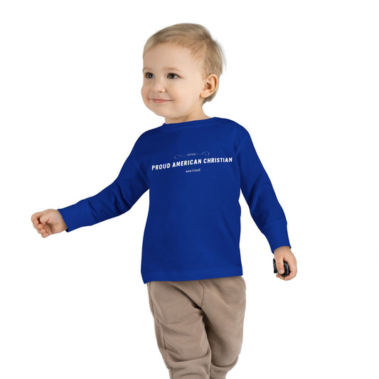 Toddler Long Sleeve Tee — "Proud American Christian" Minimalist Baby Shirt