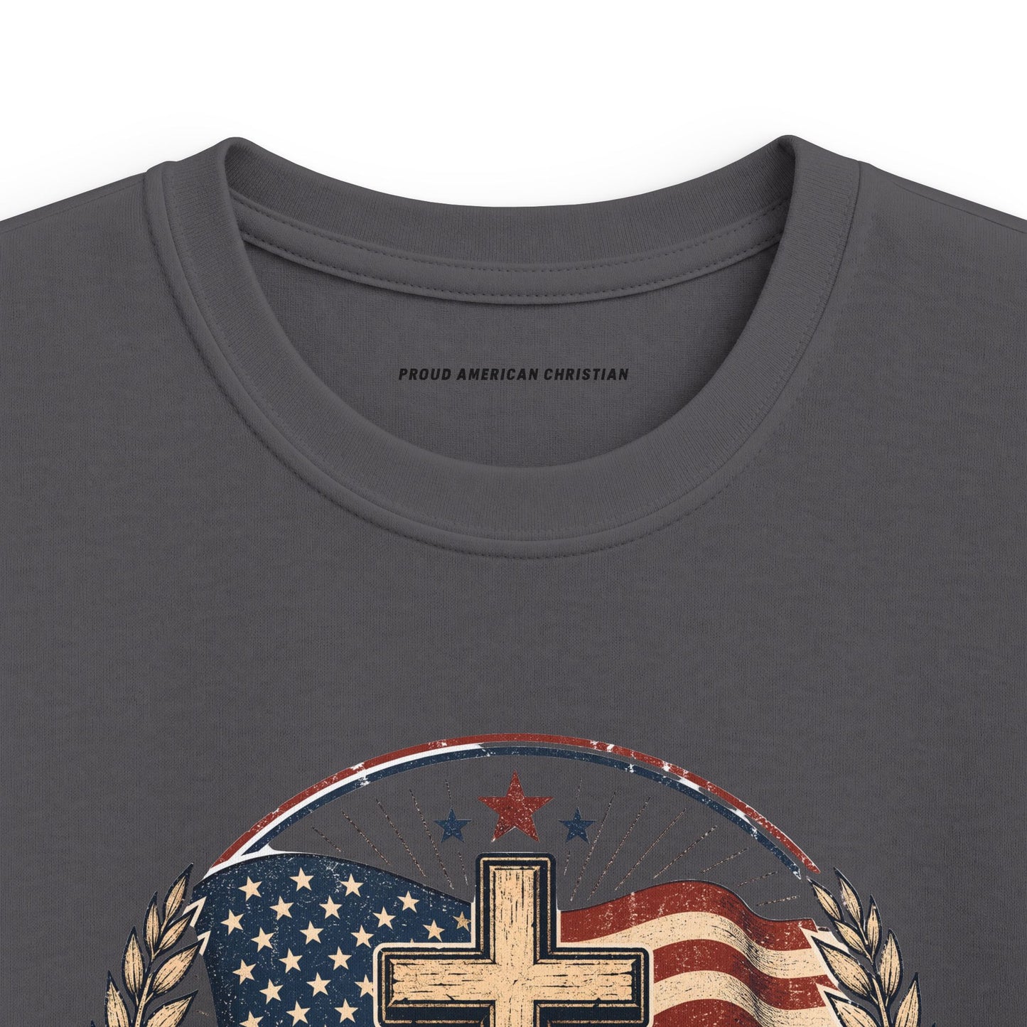 Kids Tee — Proud American Christian Flag Cross Design