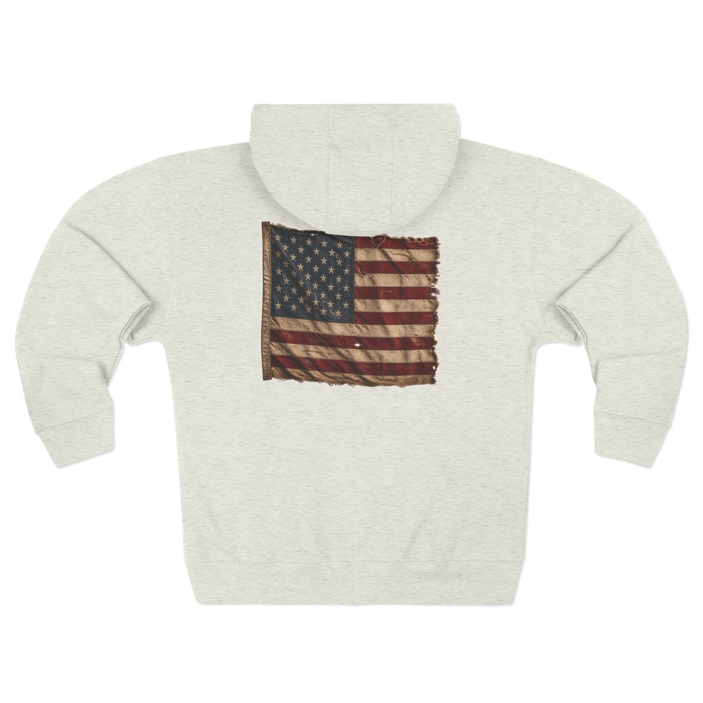 Proud American Christian Zip Hoodie — Distressed Flag Back Print