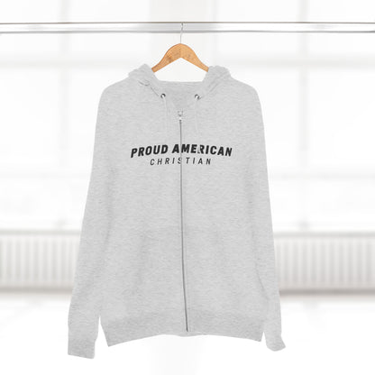 Proud American Christian Zip Hoodie — Distressed Flag Back Print