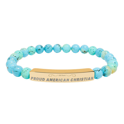 Engraved Natural Stone Bead Bracelet — Proud American Christian