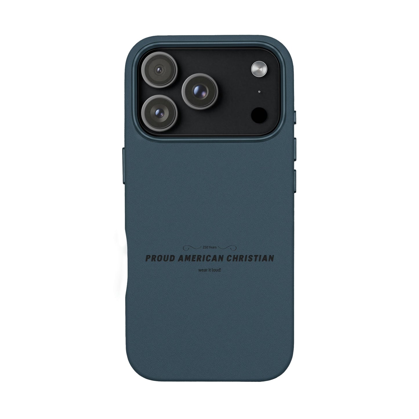Engraved PU Leather Phone Case — "Proud American Christian" Minimalist Protective Cover