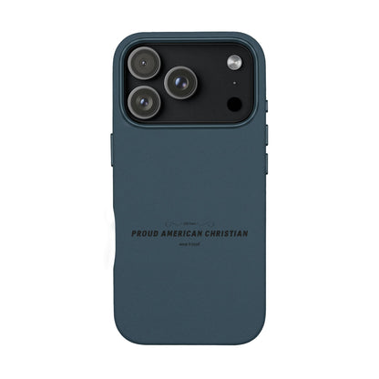 Engraved PU Leather Phone Case — "Proud American Christian" Minimalist Protective Cover