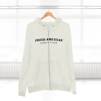 Proud American Christian Zip Hoodie — Distressed Flag Back Print