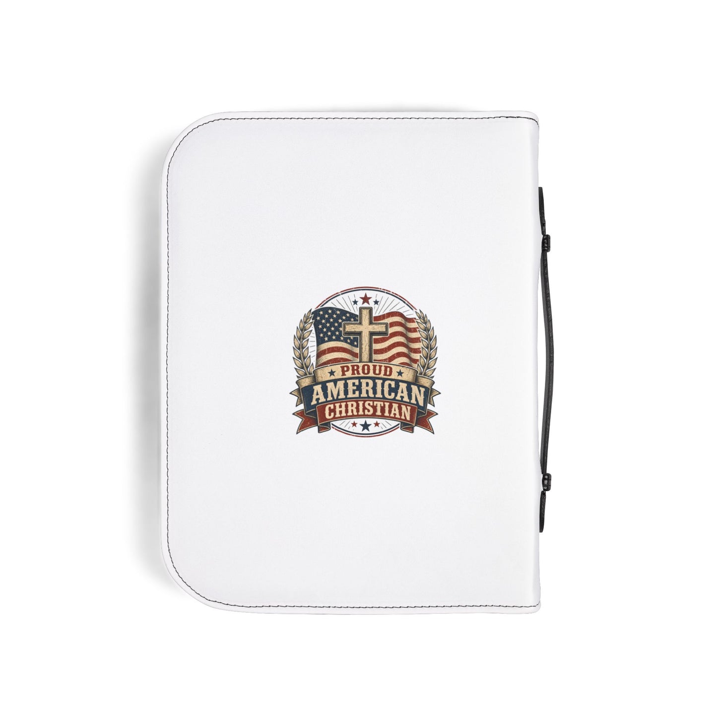 Bible Cover — "Proud American Christian" Zippered Scripture Cover (Patriotic Cross Design)