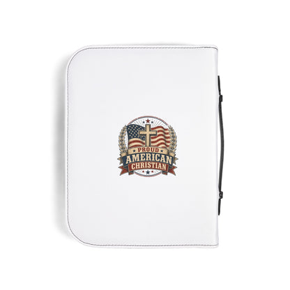 Bible Cover — "Proud American Christian" Zippered Scripture Cover (Patriotic Cross Design)
