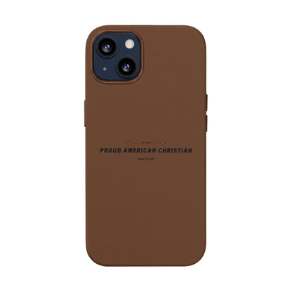 Engraved PU Leather Phone Case — "Proud American Christian" Minimalist Protective Cover