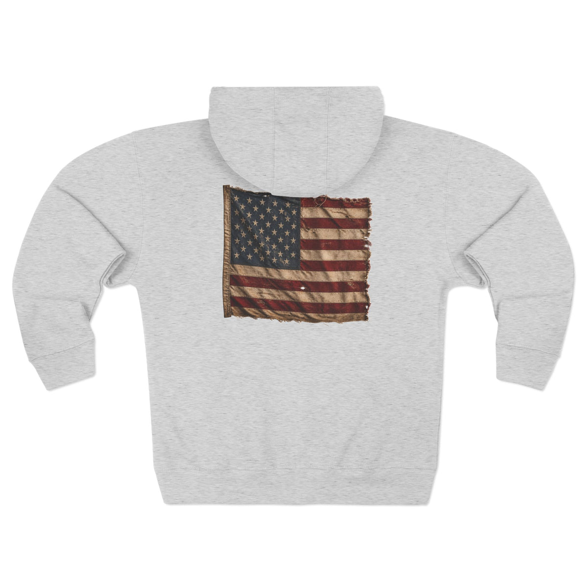 American Christian Zip Hoodie — Distressed Flag Back Print (Adults)