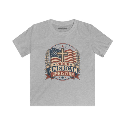 Kids Tee — Proud American Christian Flag Cross Design