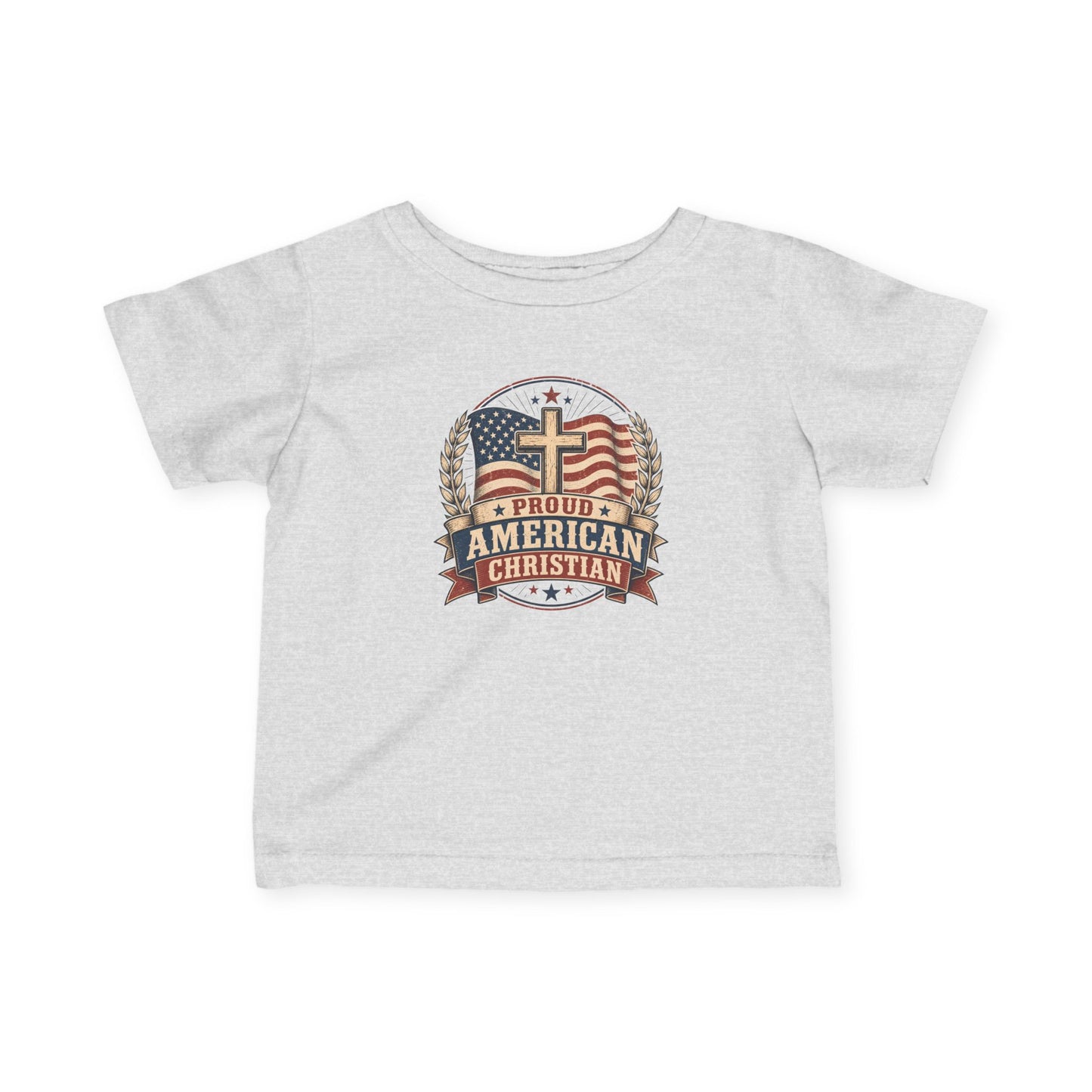 Infant Tee — "Proud American Christian" Cross & Flag Baby Shirt