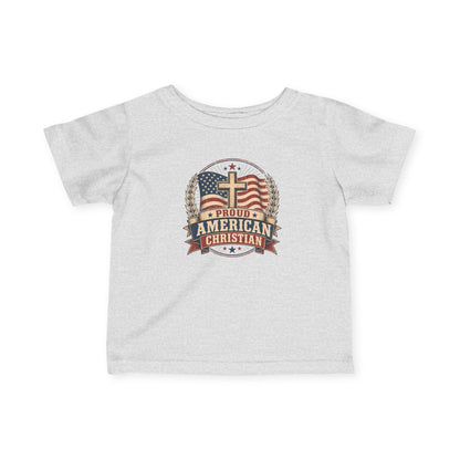 Infant Tee — "Proud American Christian" Cross & Flag Baby Shirt