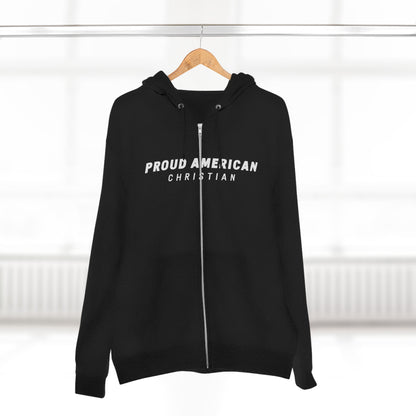 Proud American Christian Zip Hoodie — Distressed Flag Back Print