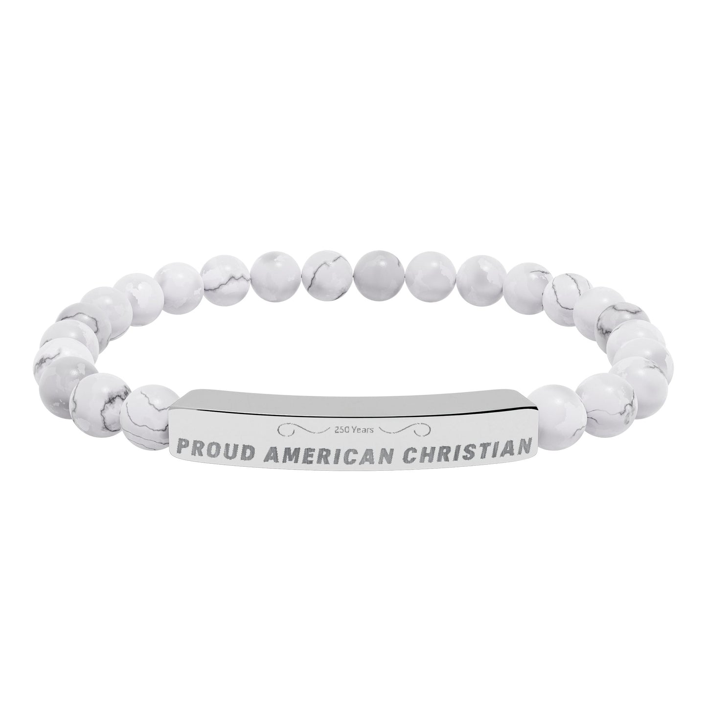 Engraved Natural Stone Bead Bracelet — Proud American Christian