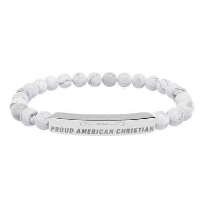 Engraved Natural Stone Bead Bracelet — Proud American Christian