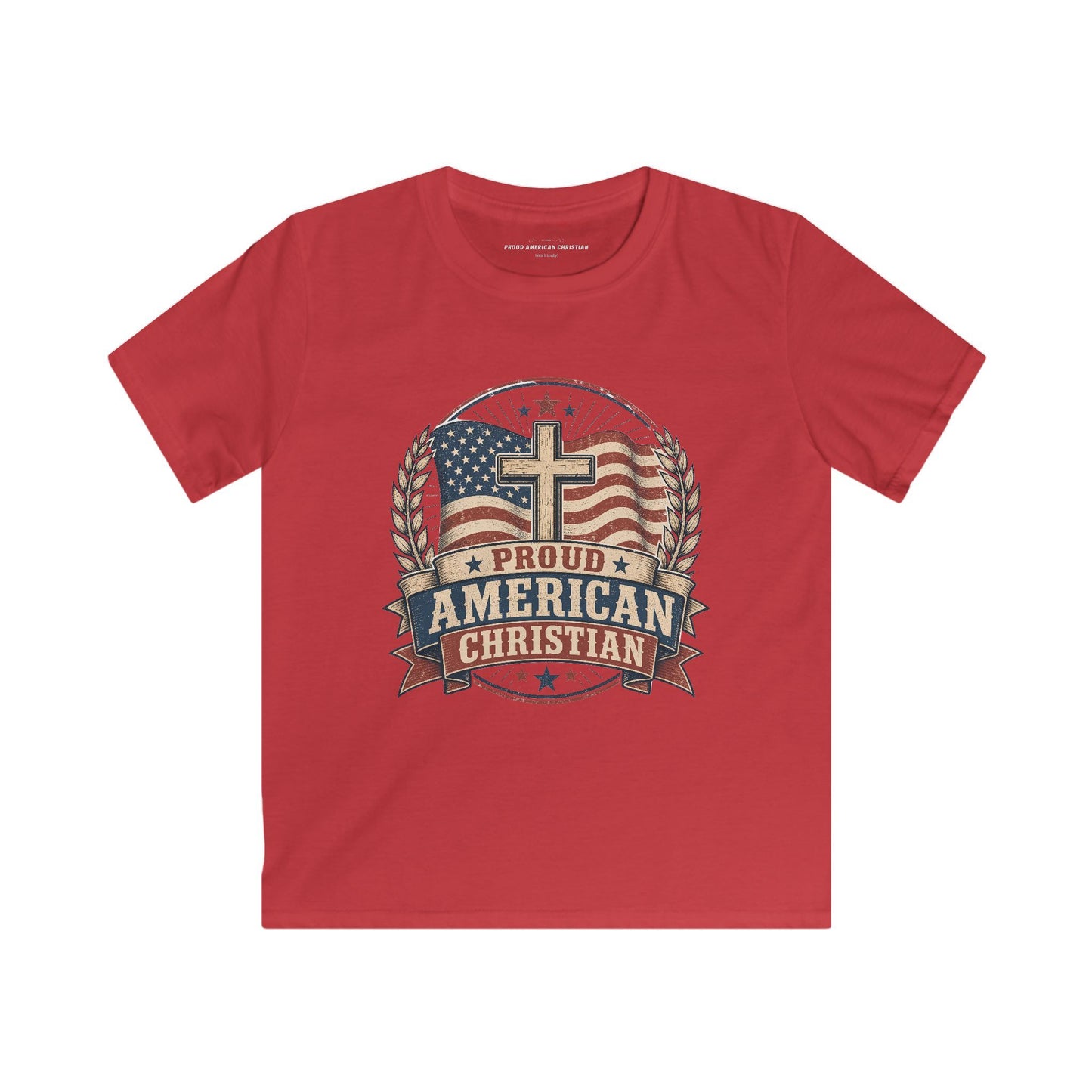 Kids Tee — Proud American Christian Flag Cross Design