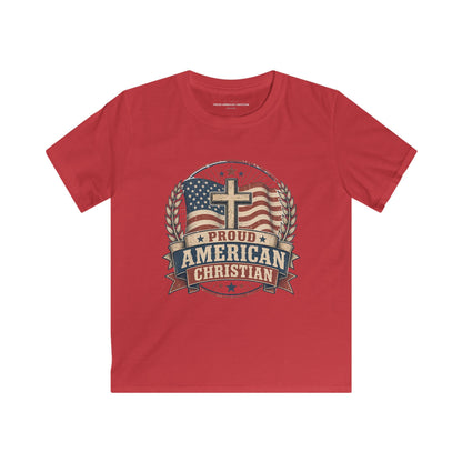 Kids Tee — Proud American Christian Flag Cross Design