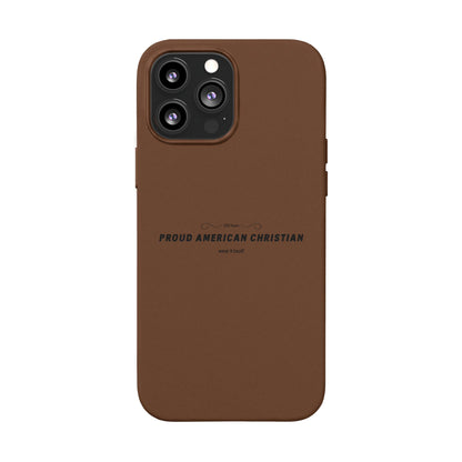 Engraved PU Leather Phone Case — "Proud American Christian" Minimalist Protective Cover