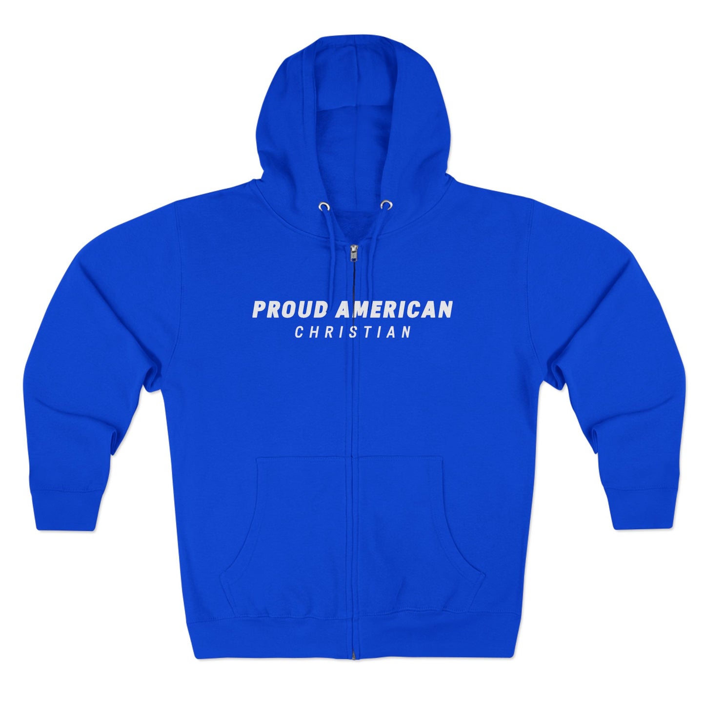 Proud American Christian Zip Hoodie — Distressed Flag Back Print