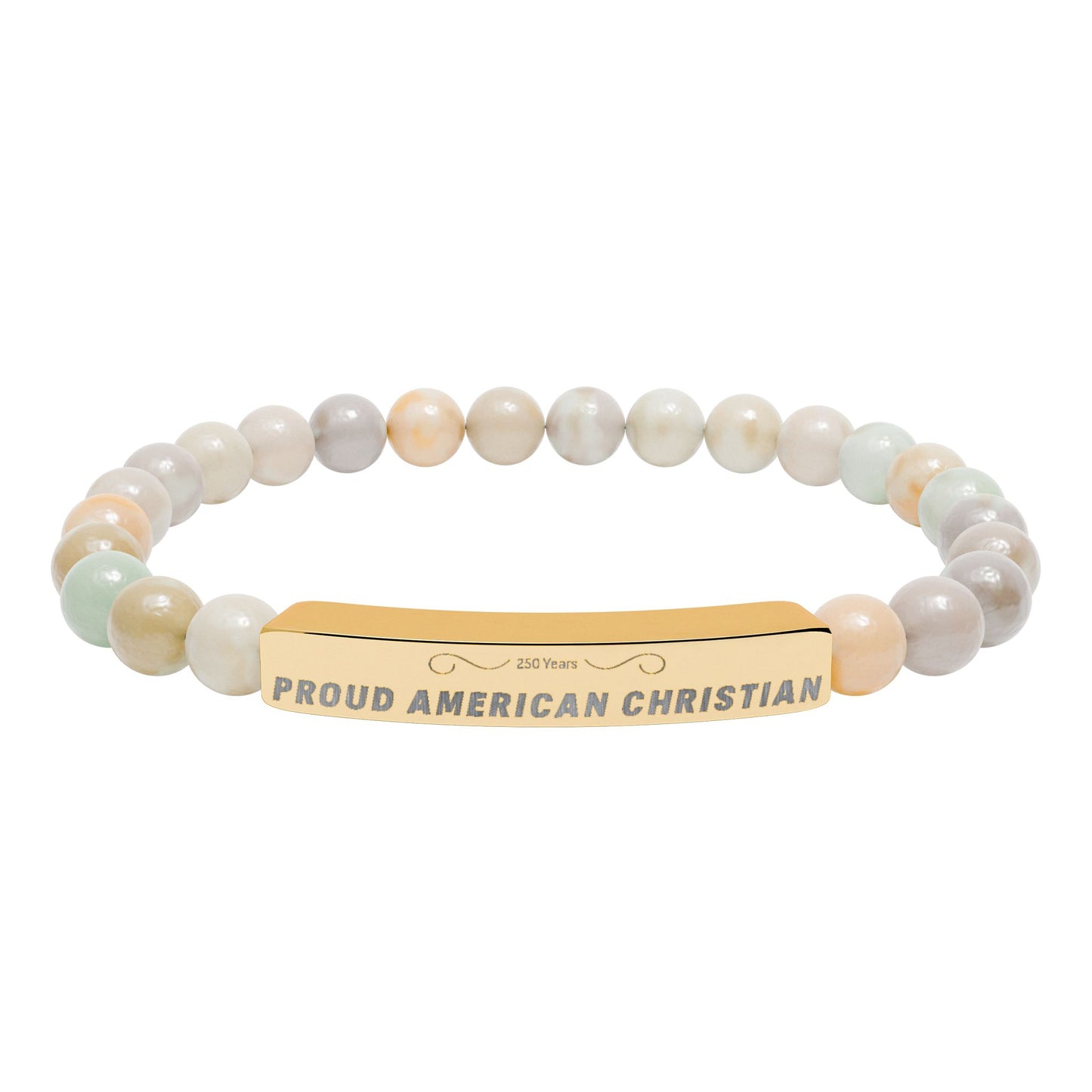 Engraved Natural Stone Bead Bracelet — Proud American Christian