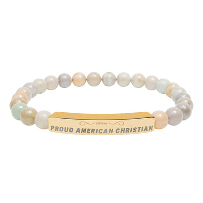 Engraved Natural Stone Bead Bracelet — Proud American Christian