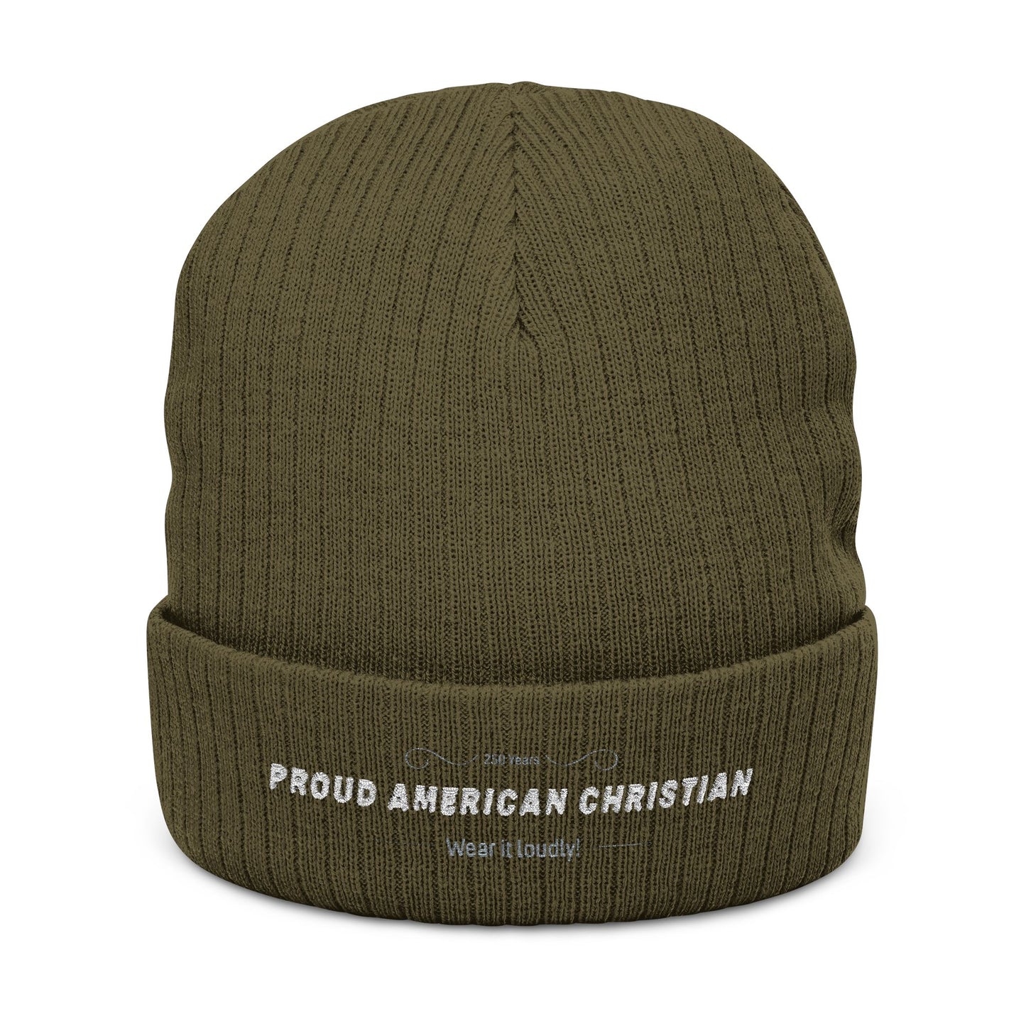 Embroidered 'Proud American Christian' Ribbed Knit Beanie