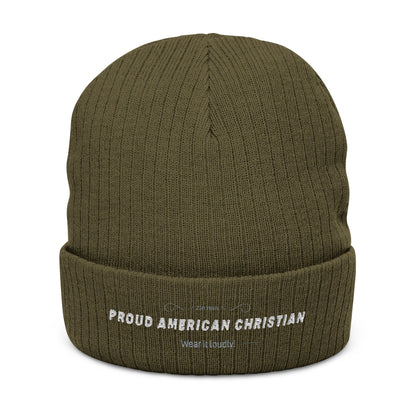 Embroidered 'Proud American Christian' Ribbed Knit Beanie
