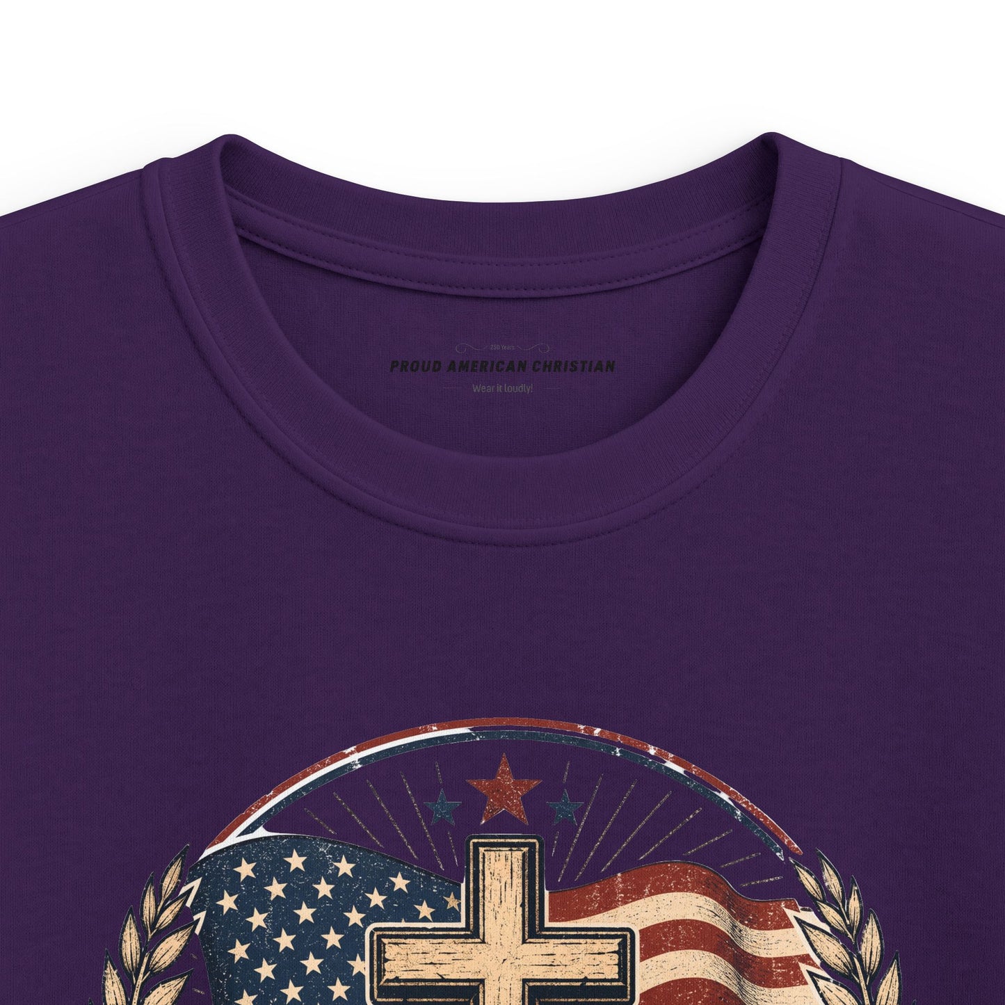 Kids Tee — Proud American Christian Flag Cross Design