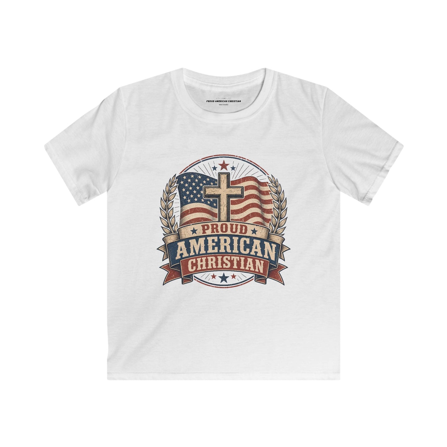 Kids Tee — Proud American Christian Flag Cross Design