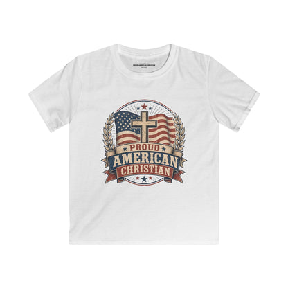 Kids Tee — Proud American Christian Flag Cross Design