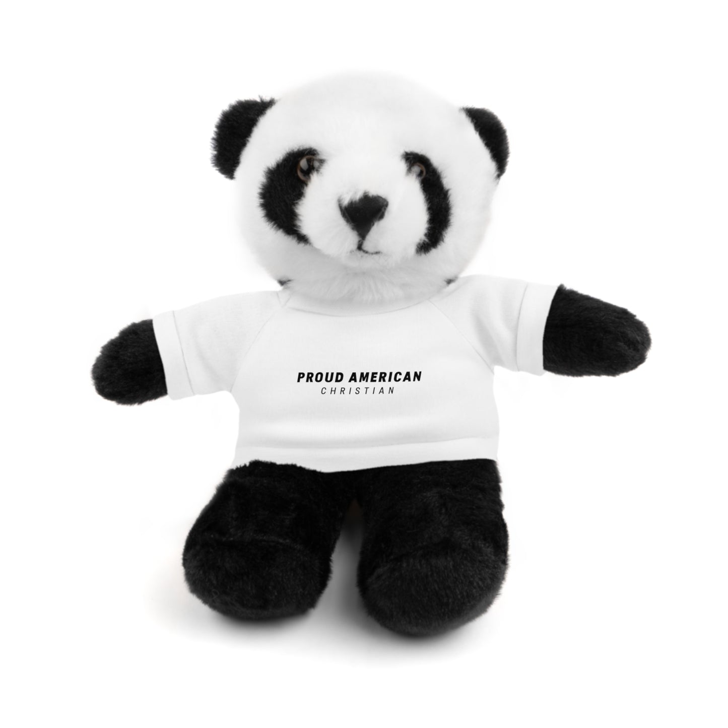 Brown Plush Teddy Bear with White Tee — 'Proud American Christian' Stuffed Animal Gift