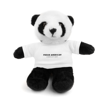 Brown Plush Teddy Bear with White Tee — 'Proud American Christian' Stuffed Animal Gift