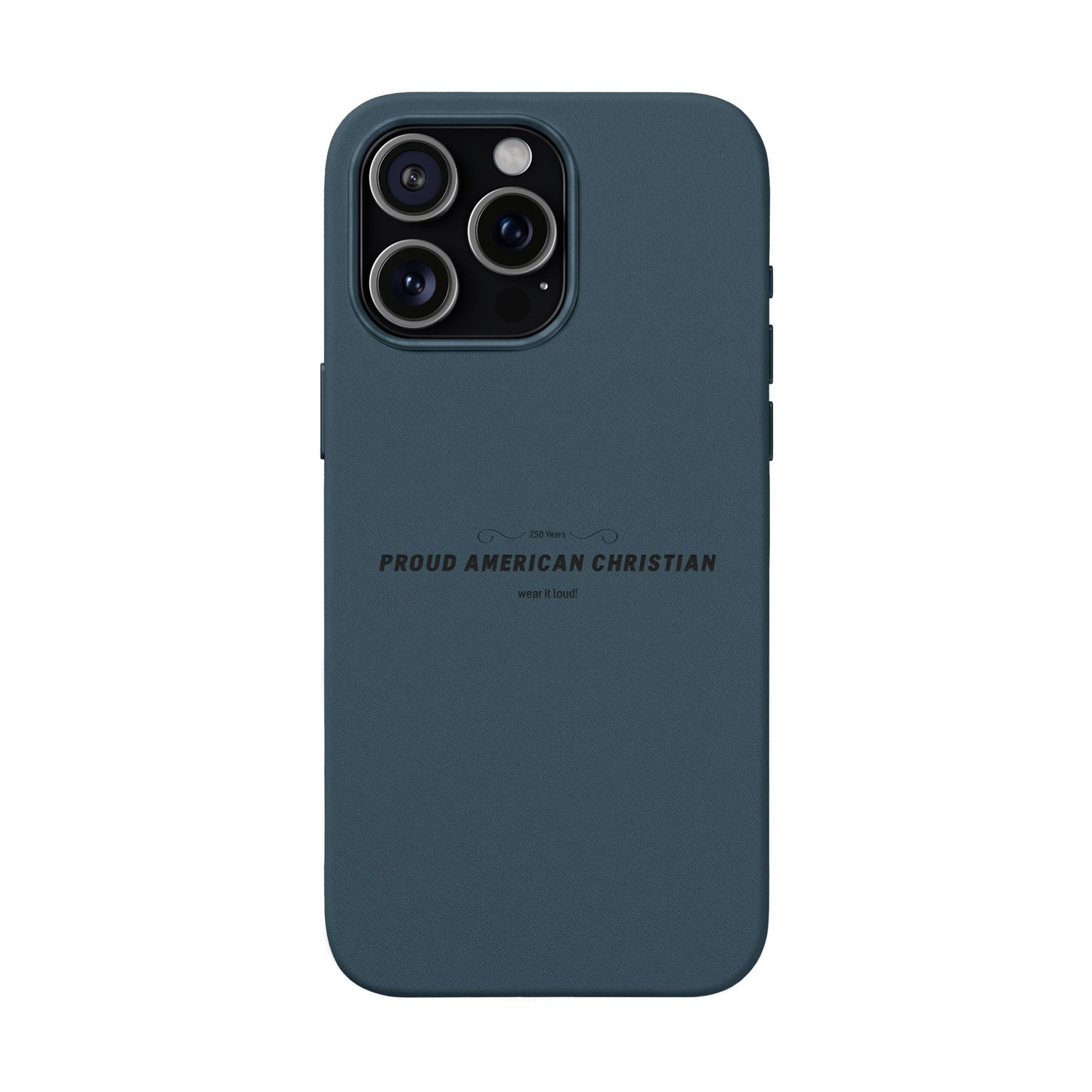 Engraved PU Leather Phone Case — "Proud American Christian" Minimalist Protective Cover