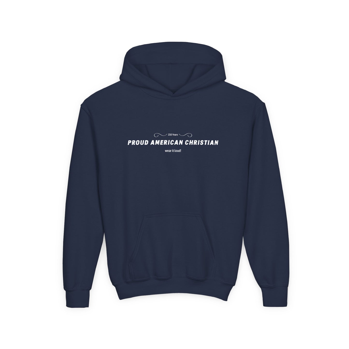 Proud American Christian Hoodie — Youth Patriotic Cross Pullover