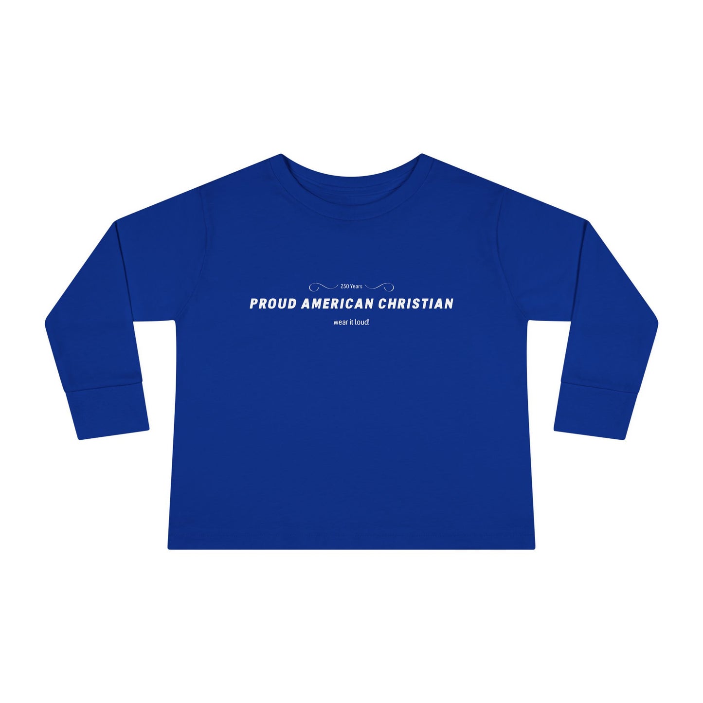Toddler Long Sleeve Tee — "Proud American Christian" Minimalist Baby Shirt