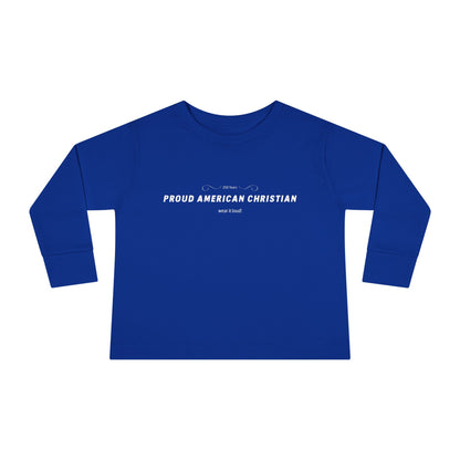 Toddler Long Sleeve Tee — "Proud American Christian" Minimalist Baby Shirt