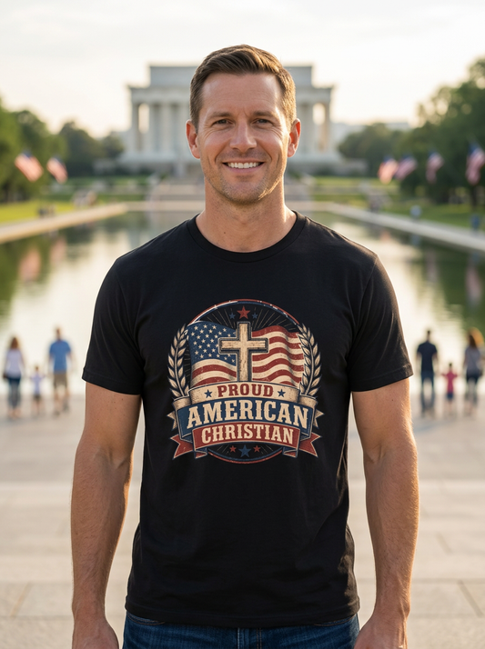 Proudly American Christian T-Shirt | Patriotic Design