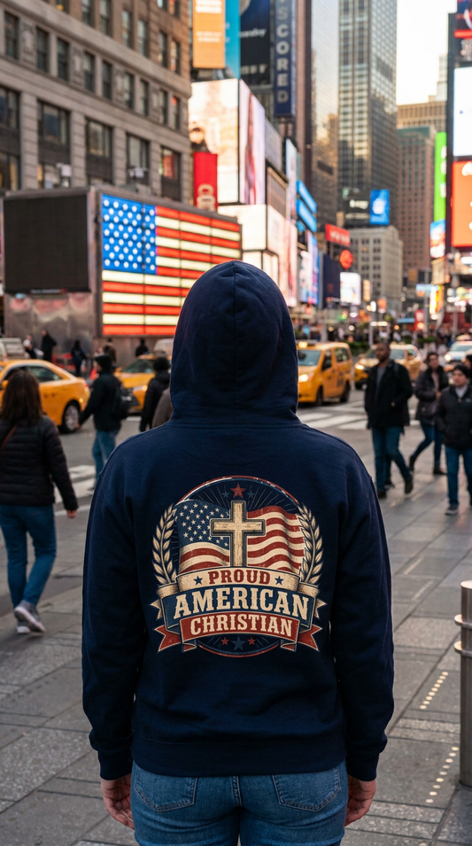 Proudly American Christian Hoodie | Patriotic Design