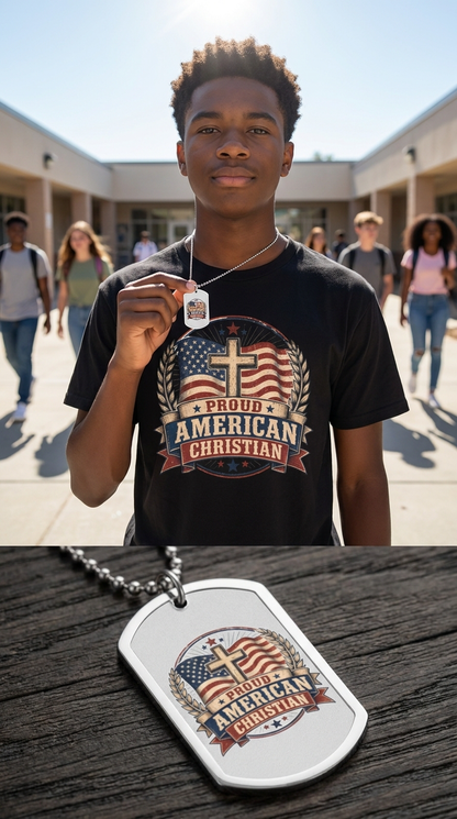 Proudly American Christian Dog Tag | Patriotic Design