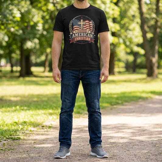 Proudly American Christian T-Shirt | Patriotic Design