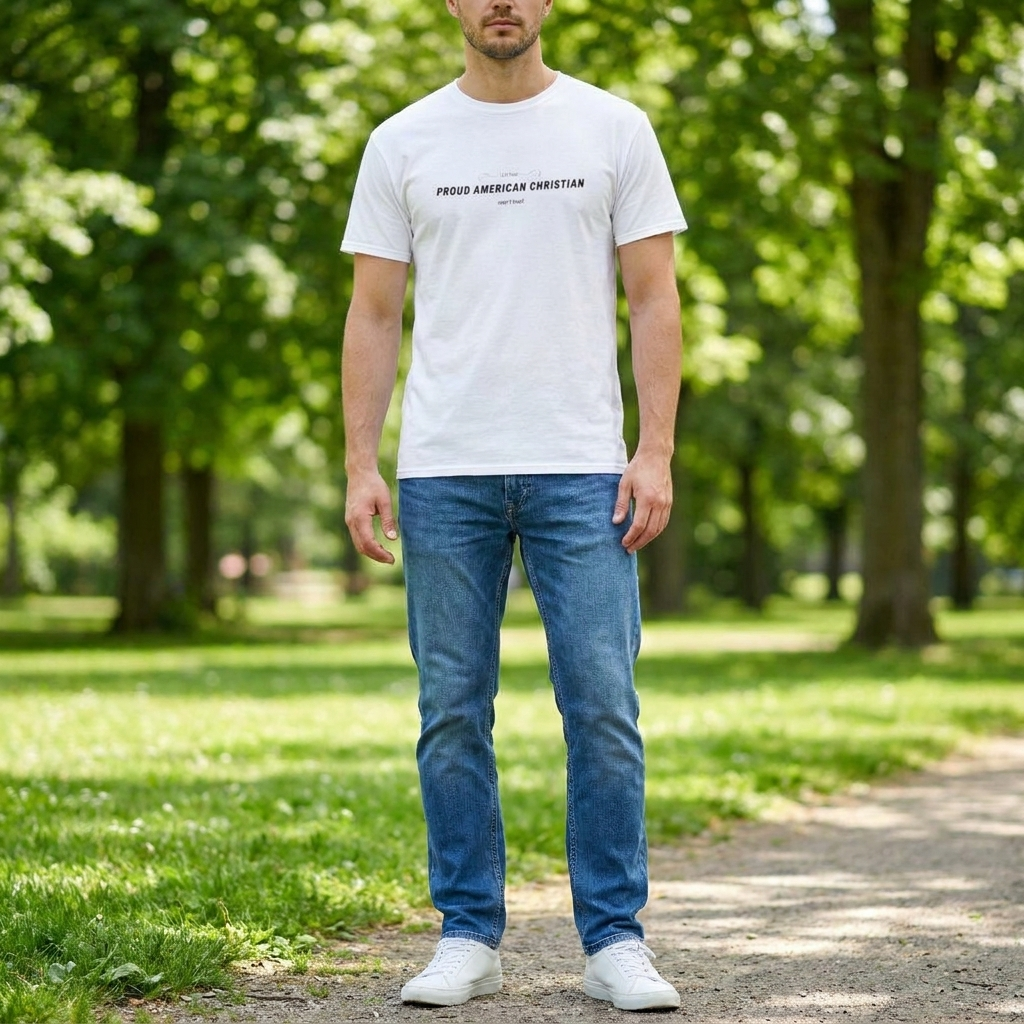 American Christian T-Shirt — Patriotic Flag Design (Adult)