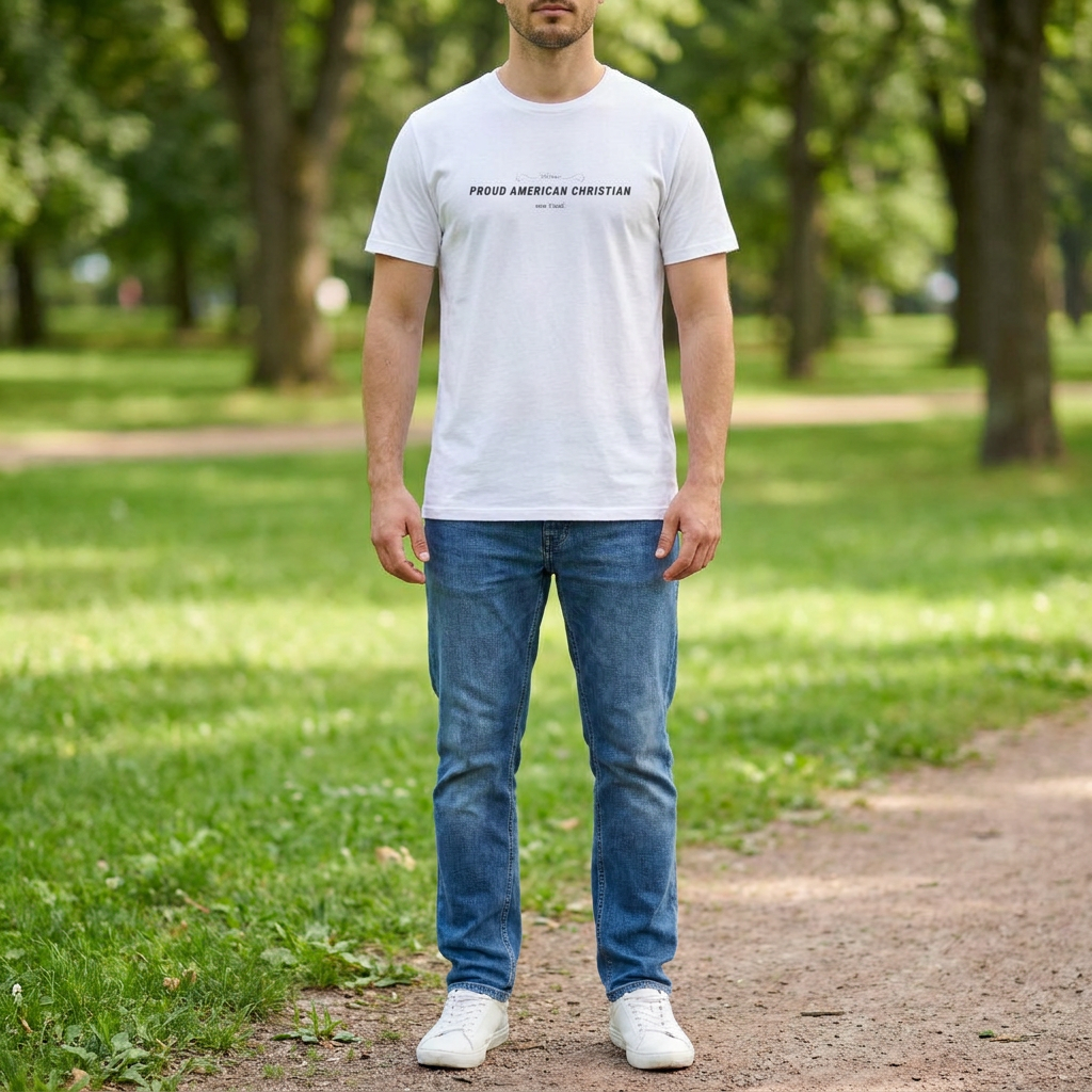 American Christian T-Shirt — Patriotic Flag Design (Adult)