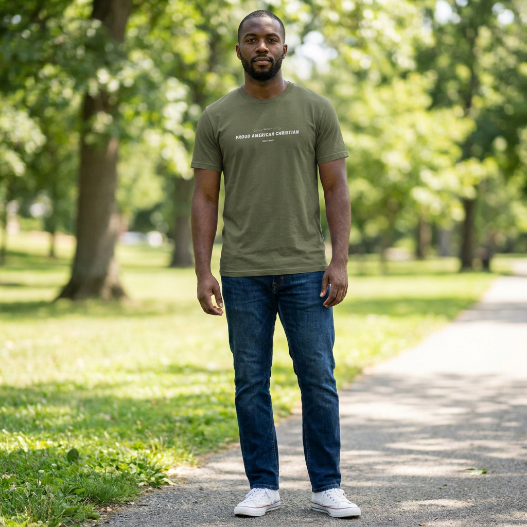 American Christian T-Shirt — Patriotic Flag Design (Adult)