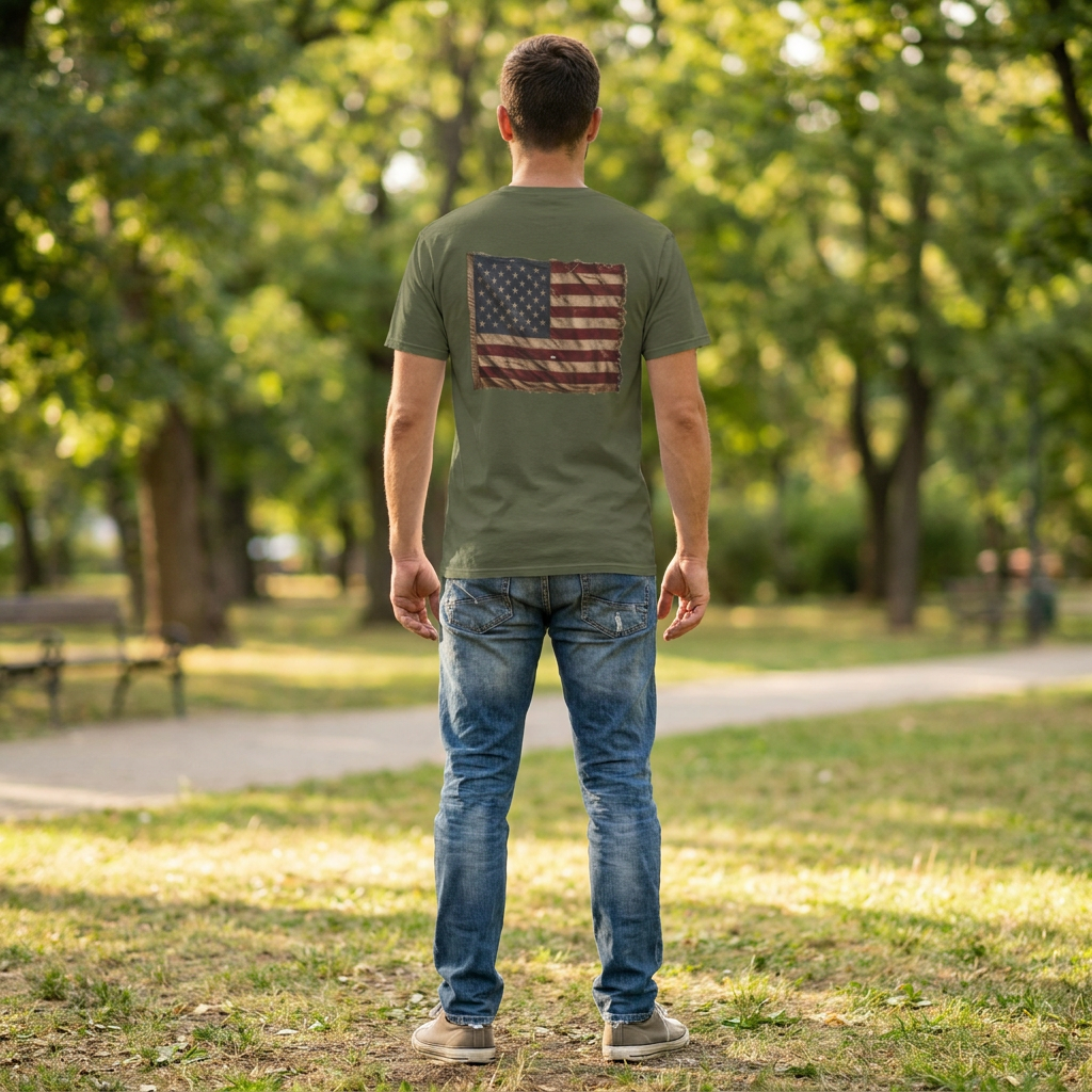 American Christian T-Shirt — Patriotic Flag Design (Adult)